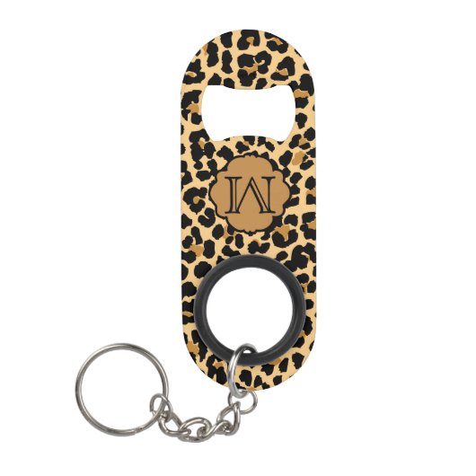 Monogram Initiaal Luipaard Afdrukflesopening Sleutelhanger Flessenopener (Voorkant)