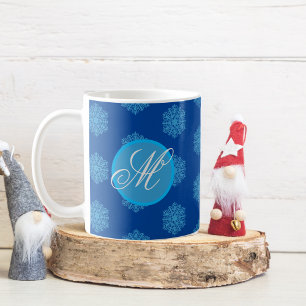 Monogram Initiaal "M" Blauwe Sneeuwvlokken Koffie  Koffiemok