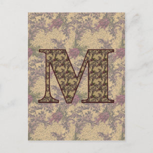 Monogram Initiaal M Elegante Vintage Bloem  Briefkaart
