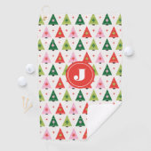 Monogram Initiaal Merry & Mod Retro Kerstboom Golfhanddoek (Insitu)