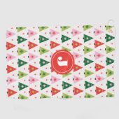 Monogram Initiaal Merry & Mod Retro Kerstboom Golfhanddoek (Horizontaal)