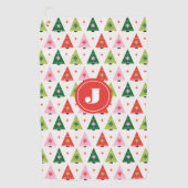 Monogram Initiaal Merry & Mod Retro Kerstboom Golfhanddoek (Voorkant)
