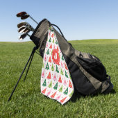 Monogram Initiaal Merry & Mod Retro Kerstboom Golfhanddoek (Groen)