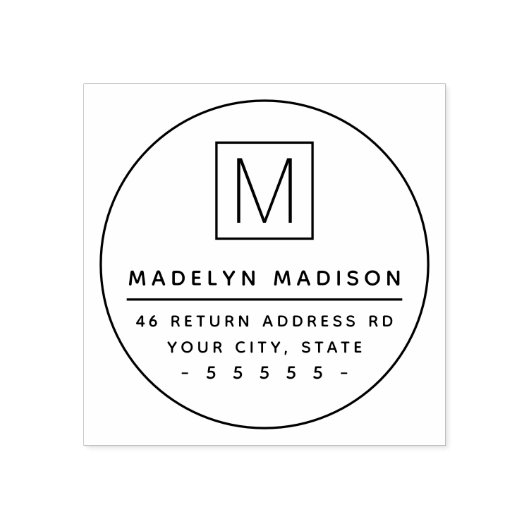 Monogram initiaal minimaal retouradres 	rubberstempel (Afrduk)