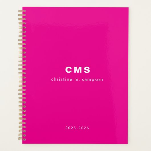 Monogram Initiaal Modern Bright Pink Planner (Voorkant)