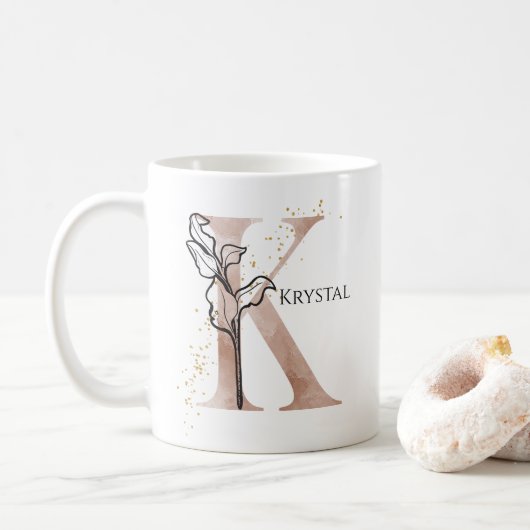 Monogram Initiaal Modern Letter K Boho gepersonali Koffiemok (Met donut)
