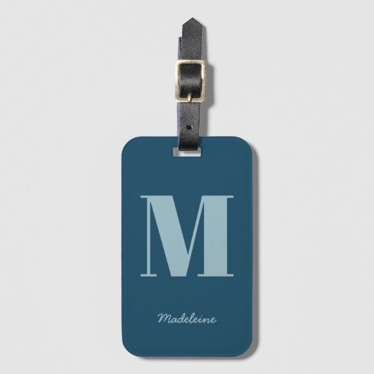 Monogram Initiaal Moderne Blauwe Minimale Naam Bagagelabel (Voorkant (verticaal))