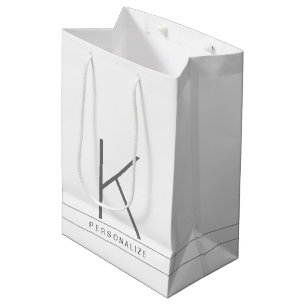Monogram Initiaal Moderne Eenvoudige Witte Naam Medium Cadeauzakje