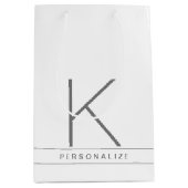 Monogram Initiaal Moderne Eenvoudige Witte Naam Medium Cadeauzakje (Voorkant)