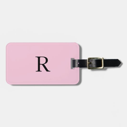Monogram Initiaal Naam Black Pastel Pink Cute Cute Bagagelabel (Voorkant horizontaal)