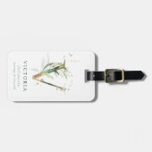 Monogram Initiaal Naam Botanische Chic Gold Letter Bagagelabel (Voorkant horizontaal)