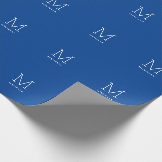 Monogram Initiaal naam Deep Blue Unique Minimalist Cadeaupapier (Hoek)