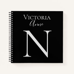 Monogram Initiaal Naam Gepersonaliseerd Zwart Noti Notitieboek