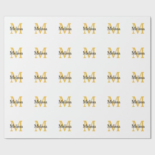Monogram Initiaal Naam Goud Zwart Wit Custom Cadeaupapier (Vlak)