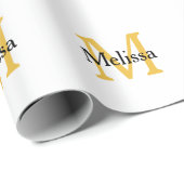 Monogram Initiaal Naam Goud Zwart Wit Custom Cadeaupapier (Rol Hoek)