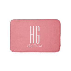 Monogram Initiaal Naam Koraal Zalm Roze Modern Badmat