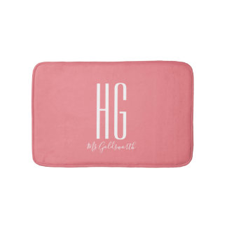 Monogram Initiaal Naam Koraal Zalm Roze Modern Badmat
