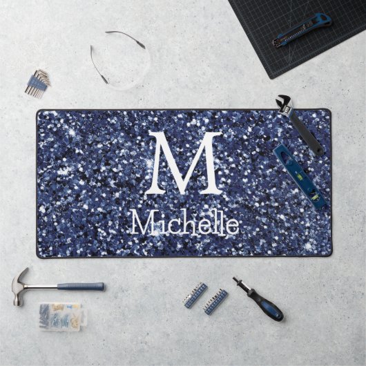 Monogram Initiaal naam Navy Glitter Bureaumat (Werkstation)