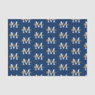 Monogram Initiaal Naam Navy White Gold Pattern Tissuepapier