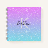 Monogram Initiaal Naam Roze Blauwe Sparkle Girly Notitieboek (Voorkant)