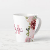 Monogram Initiaal naam roze rose Waterverf bloemig Latte Mok (Rechterhoek)