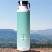 Monogram Initiaal Naam Script Gradiënt Blauwgroen  Waterfles