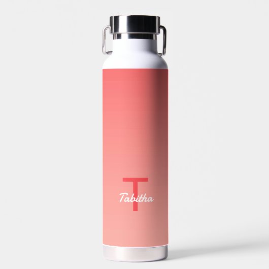 Monogram Initiaal Naam Script Gradiënt Rood Wit Waterfles (Voorkant)