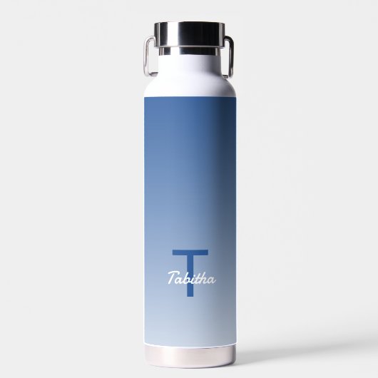 Monogram Initiaal Naam Script Gradient Royal Blue Waterfles (Voorkant)