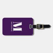 Monogram Initiaal Naam Simple Plum Paarse Bagagelabel (Voorkant horizontaal)