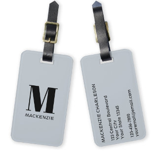 Monogram Initiaal Naam Simple Powder Blue Bagagelabel