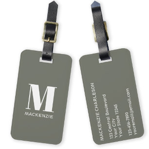 Monogram Initiaal Naam Simple Sage Green Bagagelabel