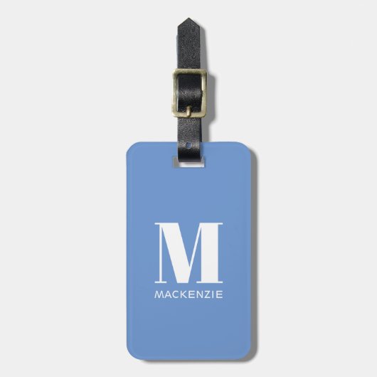Monogram Initiaal Naam Simple Sky Blue Bagagelabel (Voorkant verticaal)