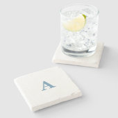 Monogram Initiaal Naam Stamblauw Witte Eenvoudige Stenen Onderzetter (Zijkant)