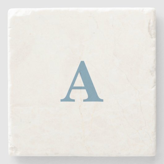 Monogram Initiaal Naam Stamblauw Witte Eenvoudige Stenen Onderzetter (Voorkant)
