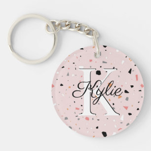 Monogram Initiaal Naam Terazzo AcrylSleutelhanger Sleutelhanger
