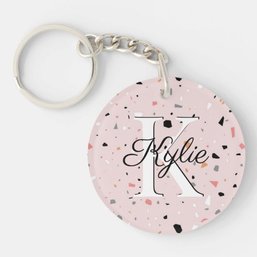 Monogram Initiaal Naam Terazzo AcrylSleutelhanger Sleutelhanger (Voorkant)
