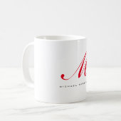 Monogram Initiaal naam Wit Rood Unique Minimalist Koffiemok (Voorkant links)