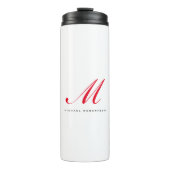 Monogram Initiaal naam Wit Rood Unique Minimalist Thermosbeker (Voorkant)