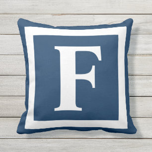 Monogram Initiaal Navy Blue White Buitenkussen