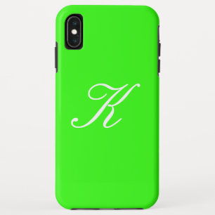 Monogram Initiaal Neon Green Solid Color Backgroun iPhone XS Max Hoesje