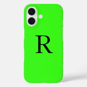 Monogram Initiaal Neon Green Solid Color Cool iPhone 16 Hoesje
