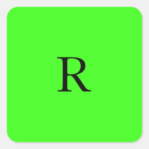 Monogram Initiaal Neon Green Solid Color Simple Vierkante Sticker