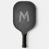 Monogram Initiaal op zwarte lederen korrels afdruk Pickleball Paddle (Achterkant)