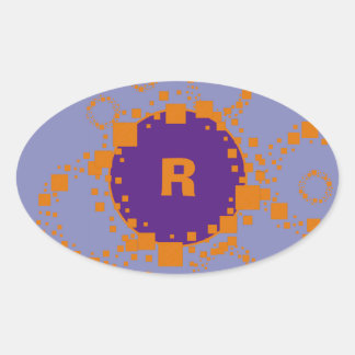 Monogram Initiaal Oranje Paarse Cirkelvielen Kunst Ovale Sticker