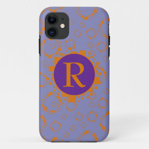 Monogram Initiaal Oranje Paarse vierkantscirkels K iPhone 11 Hoesje