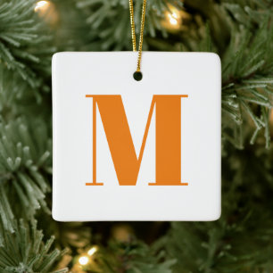 Monogram initiaal oranje witte kerst aanpassen keramisch ornament