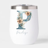 Monogram Initiaal P Blauw Bloemen Waterverf Gift H (Voorkant)