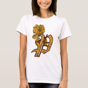 Monogram Initiaal P Elegante Gouden Pioen Roos  T-shirt