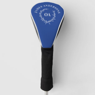 Monogram initiaal paar krans modern elegant blauw golfheadcover