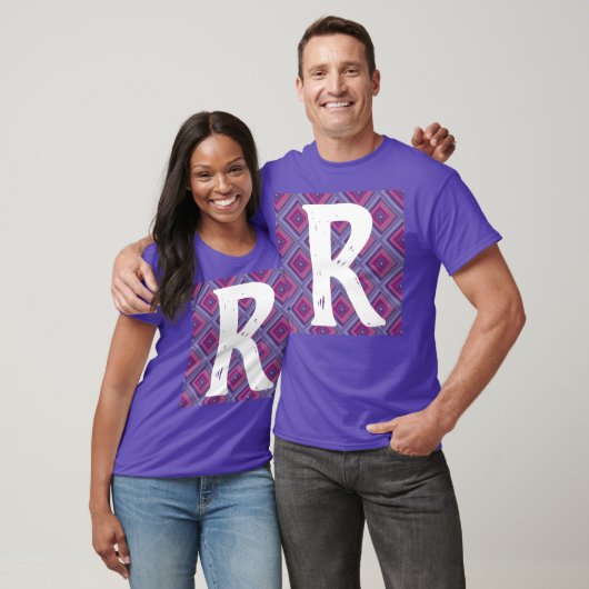 Monogram Initiaal Paars Diamond Pattern Pink Asym T-shirt (Unisex)
